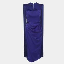 Pre Owned Alex Perry Dallas Blue Satin Fringe Sleeveless Midi Dress L