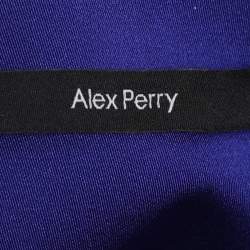 Pre Owned Alex Perry Dallas Blue Satin Fringe Sleeveless Midi Dress L