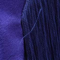 Pre Owned Alex Perry Dallas Blue Satin Fringe Sleeveless Midi Dress L