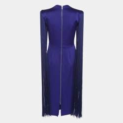 Pre Owned Alex Perry Dallas Blue Satin Fringe Sleeveless Midi Dress L