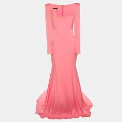Pre Owned Alex Perry Neon Pink Crepe Strapless Shoulder Gown M