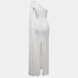 Pre Owned Alex Perry White Crepe One Shoulder Drape Detail Gown S