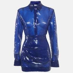 Pre Owned مجموعة قميص وتنورة من الترتر الأزرق من أليكس بيري مقاس صغير - سمول