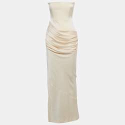 مملوكة مسبقًا فستان أليكس بيري كريمي زبدة كريب بدون حمالات درابيه طويلة صغير