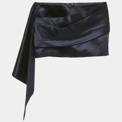 Pre Owned Alex Perry Navy Blue Silk Draped Mini Skirt S
