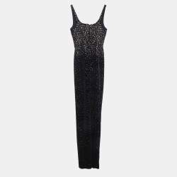 مملوكة مسبقًا Alex Perry Navy Blue Velvet Crystal-Embellished Gown S