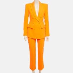 مملوكة مسبقًا Alex Perry Neon Orange Crepe Double Breasted Blazer and Pant Suit S