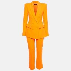 مملوكة مسبقًا Alex Perry Neon Orange Crepe Double Breasted Blazer and Pant Suit S