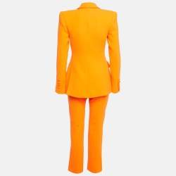 مملوكة مسبقًا Alex Perry Neon Orange Crepe Double Breasted Blazer and Pant Suit S