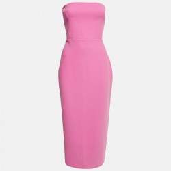 Alex Perry Pink Stretch Crepe Strapless Midi Dress L