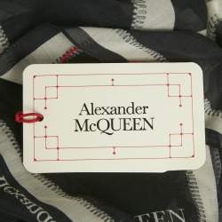 Alexander McQueen Navy Blue Printed Cotton Blend Scarf 