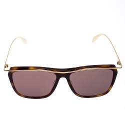 Pre Owned Alexander McQueen Gold/Brown Tortoise Smoke AM0143 Sunglasses