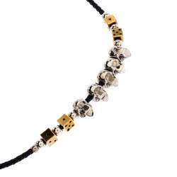 Pre Owned Alexander McQueen Skull Dice Motif Black Woven Leather Necklace