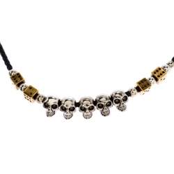 Pre Owned Alexander McQueen Skull Dice Motif Black Woven Leather Necklace
