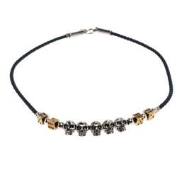 Pre Owned Alexander McQueen Skull Dice Motif Black Woven Leather Necklace