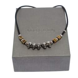 Pre Owned Alexander McQueen Skull Dice Motif Black Woven Leather Necklace
