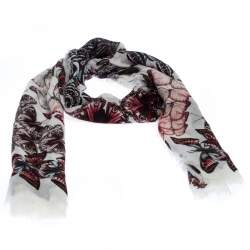 Pre Owned Alexander McQueen White Butterfly Metamorphosis Modal Wool Scarf