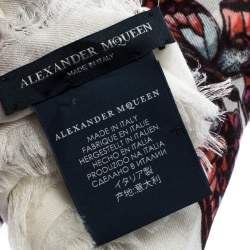 Pre Owned Alexander McQueen White Butterfly Metamorphosis Modal Wool Scarf