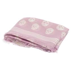Pre Owned Alexander McQueen Lilac Skull Printed Modal Fringed Scarf