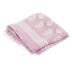 Pre Owned Alexander McQueen Lilac Skull Printed Modal Fringed Scarf