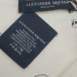 Alexander McQueen Off White Party Skull Printed Silk Fringed Stole