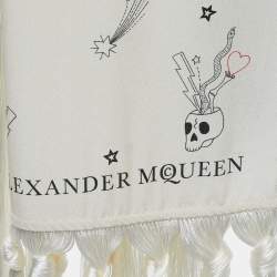 Alexander McQueen Off White Party Skull Printed Silk Fringed Stole