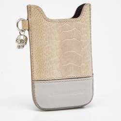 Alexander Mcqueen Beige Croc Embossed and Leather Phone Case