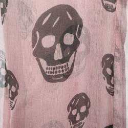 Alexander McQueen Pink Skull Print Silk Chiffon Scarf