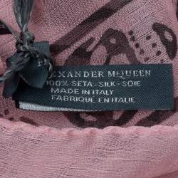 Alexander McQueen Pink Skull Print Silk Chiffon Scarf
