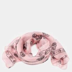 Alexander McQueen Pink Skull Print Silk Chiffon Scarf