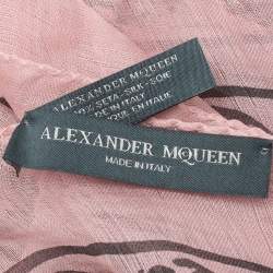 Alexander McQueen Pink Skull Print Silk Chiffon Scarf