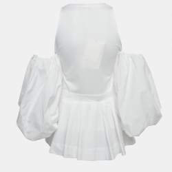 Pre Owned Alexander McQueen White Cotton Pleated Mini Dress S