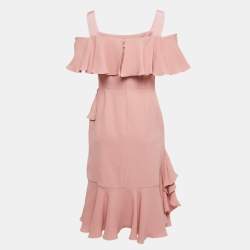 Pre Owned Alexander McQueen Pink Silk Chiffon Silk Ruffled Off-Shoulder Midi Dress M