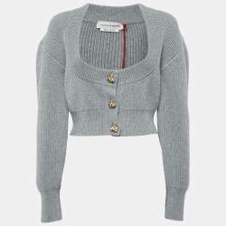 Alexander McQueen Grey Wool Rib Knit Button Front Cardigan M