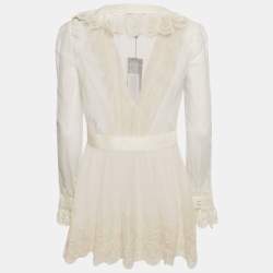 Alexander McQueen Off White Embroidered Tulle Sheer Tunic L