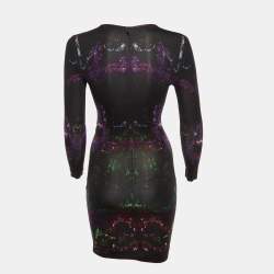 Pre Owned Alexander McQueen Black Printed Jersey Fitted Dress XS