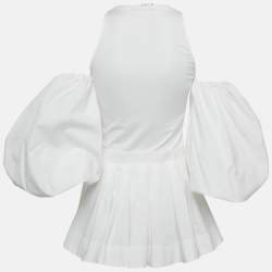 مملوكة مسبقًا Alexander McQueen White Cotton balloon Sleeve Open Shoulder Top S