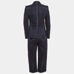 Pre Owned بدلة جينز بلون أزرق غامق مع درز متباين أليكسندر ماكوين مقاس صغير/متوسط