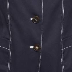 Pre Owned بدلة جينز بلون أزرق غامق مع درز متباين أليكسندر ماكوين مقاس صغير/متوسط