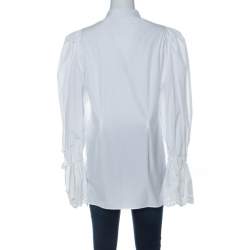 Pre Owned Alexander McQueen White Cotton Broderie Anglaise Cuffed Bell Sleeve Detail Front Button Shirt M