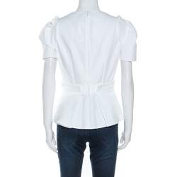 Pre Owned Alexander McQueen White Pique Cotton Short Sleeve Peplum Top M