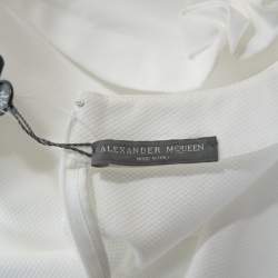 Pre Owned Alexander McQueen White Pique Cotton Short Sleeve Peplum Top M
