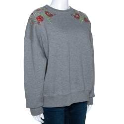 Alexander McQueen Grey Fleece Lined Cotton Poppy Sequined Sweatshirt S