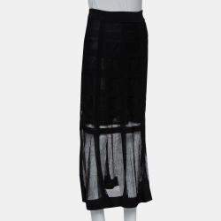 Alexander McQueen Black Patterned Silk Knit Midi Skirt M