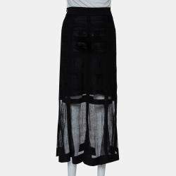 Alexander McQueen Black Patterned Silk Knit Midi Skirt M