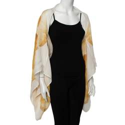 Pre Owned Alexander McQueen Yellow Poppy Printed Silk Oversized Draped Shrug (Free Size)