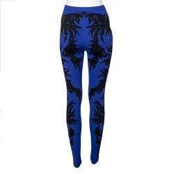 Pre Owned Alexander McQueen Blue Knit & Spine Lace Jacquard Leggings XS