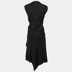 Pre Owned Alexander McQueen Black Wool Gathered Sleeveless Dress XL