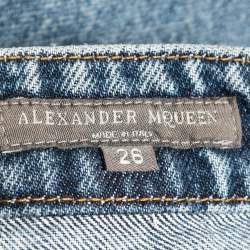 Pre Owned Alexander McQueen Navy Blue Denim Side Stripe Jeans S