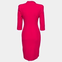 Pre Owned  Alexander McQueen Fuschia  Crepe Ruffle Trim Bow Neckline Detail Dress S